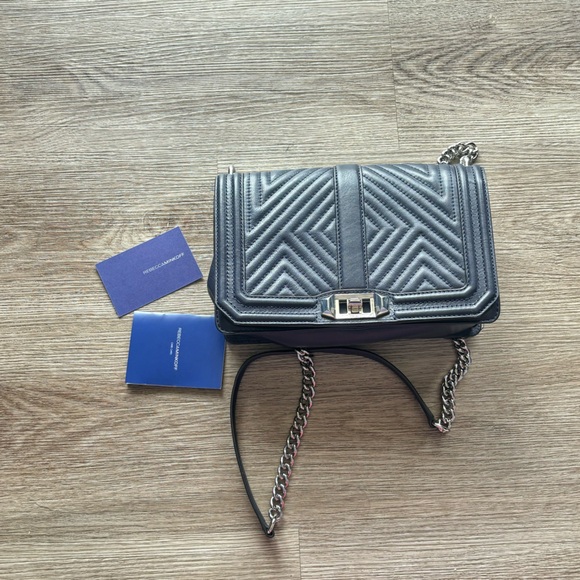 Rebecca Minkoff Handbags - Rebecca Minkoff leather navy bag silver chain strap EUC